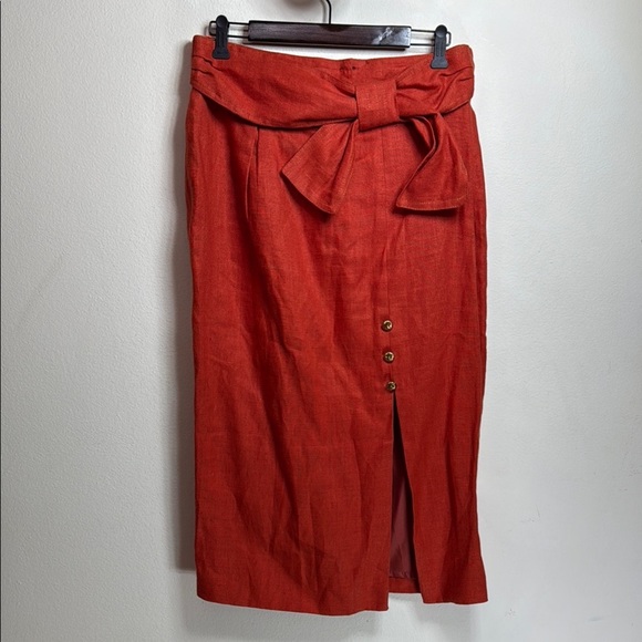 (R9) LERMAJ 100% linen vintage skirt from the 70s, size 14 oranges - Picture 1 of 13
